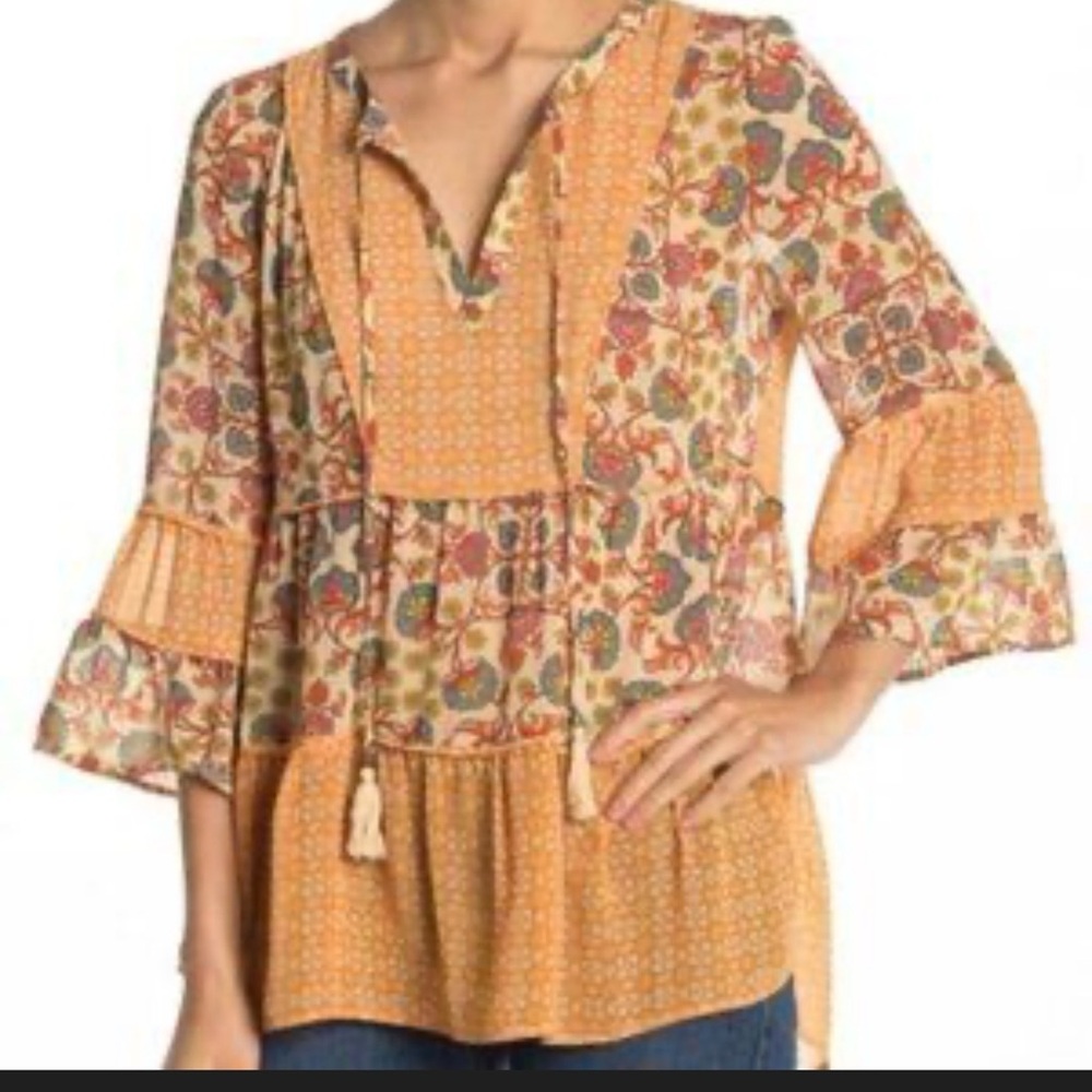 DR2 Floral Peasant Blouse - Orange and Cream